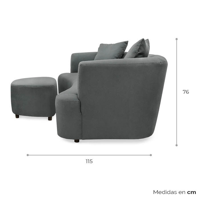 Sofa C/ottoman Tela Gris Oxford Elos | Sofá | salas